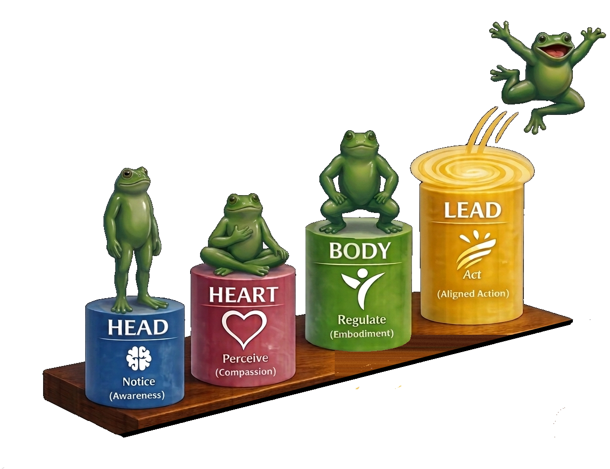 3Deep frogs: Head, Heart, Body, Lead